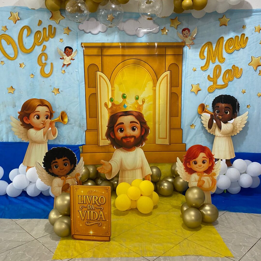 Decoração para culto infantil TEMA: O CÉU É O MEU LAR.