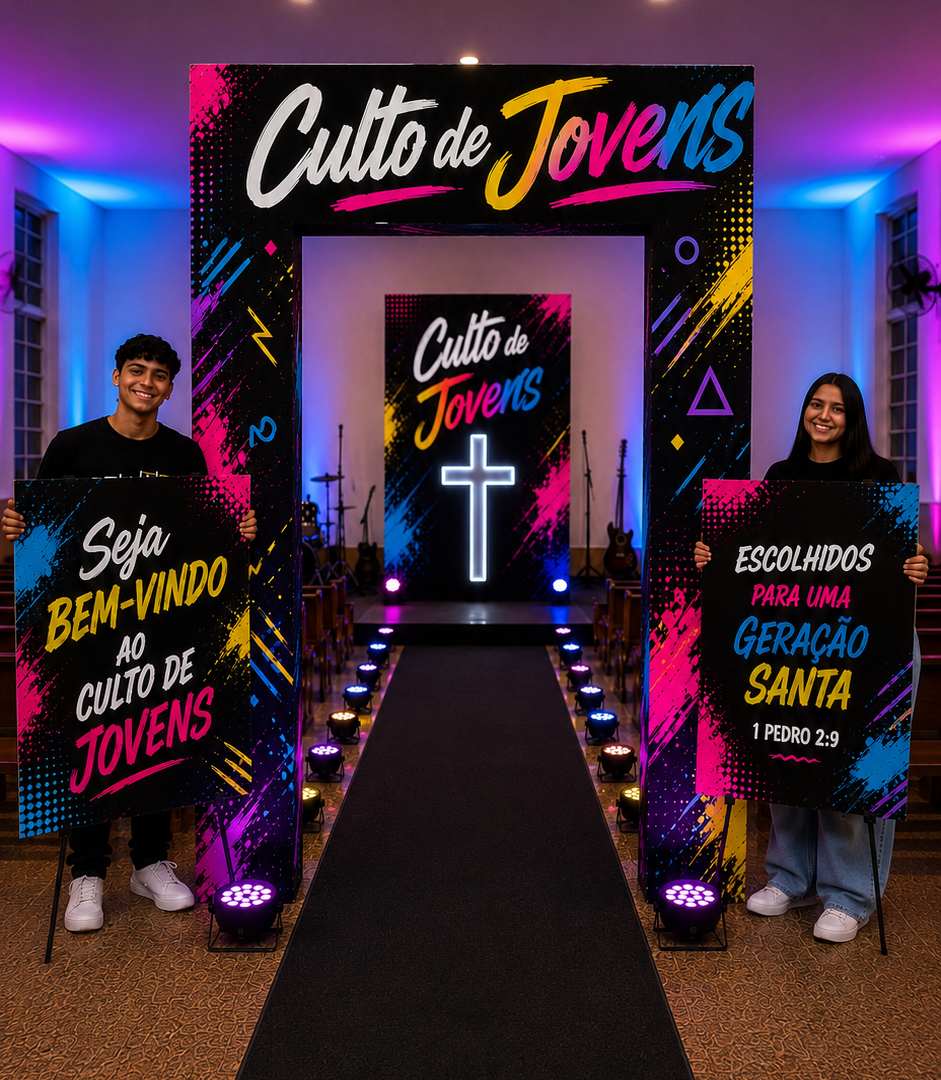 DECORAÇÃO COMPLETA CULTO DE JOVENS.